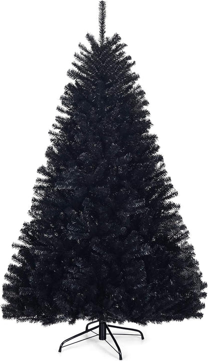 6Ft/7.5Ft Black Artificial Christmas Tree, Unlit Halloween Tree with 1036/1258 Branch Tips and Metal Stand, Easy Assembly, 6FT Holiday Christmas Tree Indoor Outdoor