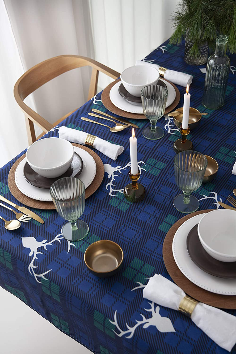 Traditional Christmas Tablecloth Blue Tartan Design - Christmas Table Cloths (59" X 86", Traditional)