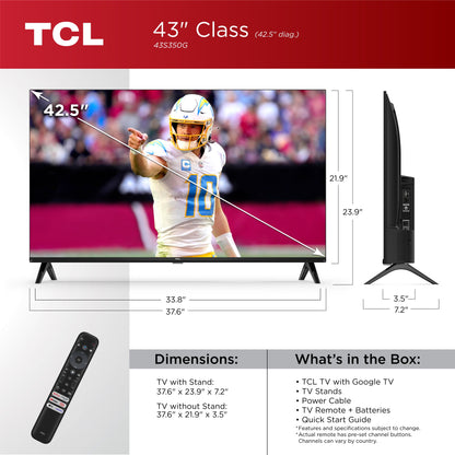 43” Class S Class 1080P FHD HDR LED Smart TV with Google TV, 43S350G