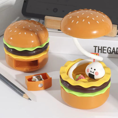 Hamburger Table Lamp with Pencil Sharpener Creative Shape Flexible Hose Design 2-In-1 Multifunctional Bedside Lamp Home Decor