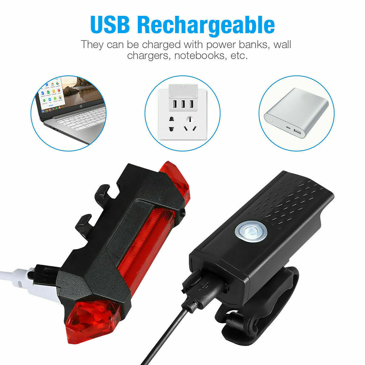 USB Rechargeable LED Bicycle Headlight Bike Head Light Cycling Rear Front Lamp Bike Light Rainproof USB Rechargeable LED Bicycle Light