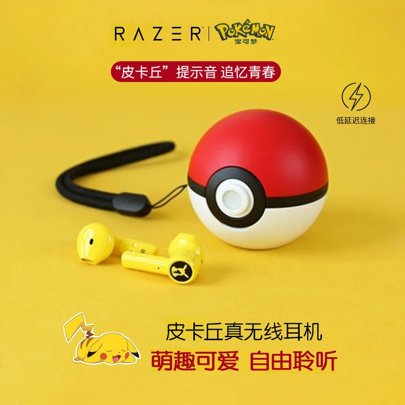 Pokemon Pikachu Earphones Wireless Bluetooth 5.0 Razer Sport Noise Reduction Headphones Touch Control Microphone Universal Gifts