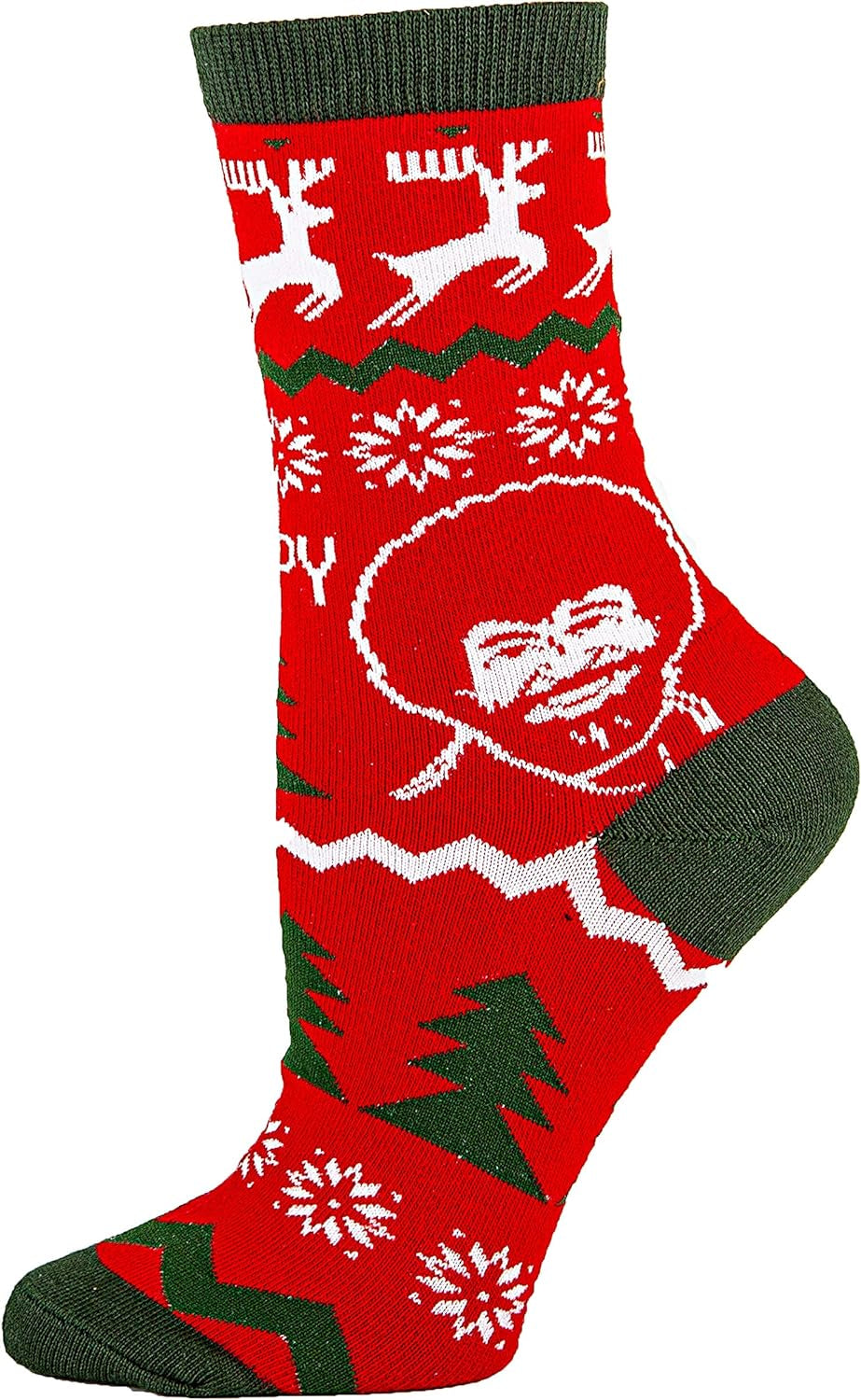 Women'S Novelty Funny Bob Ross Crew Socks, Holiday Crazy Fun Dress Socks, Fits Shoe Size 5-10