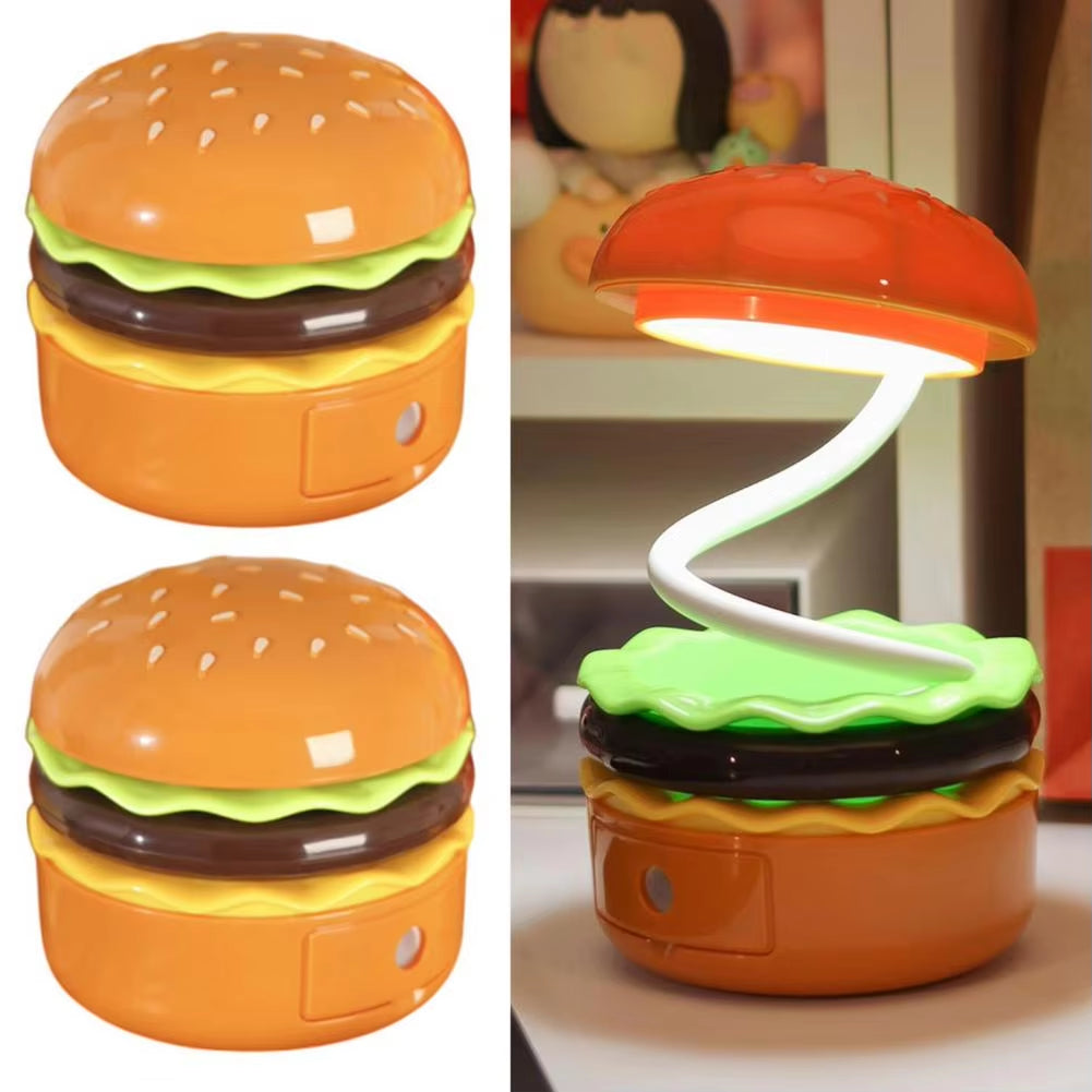 Hamburger Table Lamp with Pencil Sharpener Creative Shape Flexible Hose Design 2-In-1 Multifunctional Bedside Lamp Home Decor