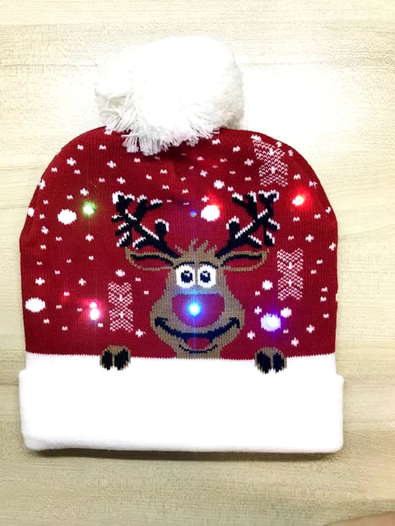 New Style! LED Christmas Hat Beanie Light up Illuminate Warm Hat 48 Patterns New Year Snowman Sweater Hat Christmas Decorations