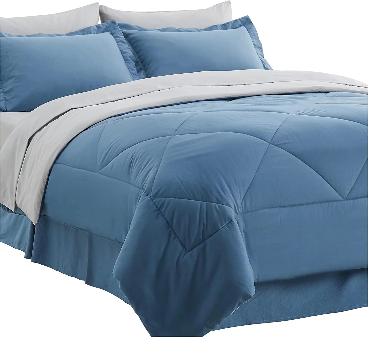 Blue Comforter Set Queen - 7 Pieces Reversible Blue Bed in a Bag with Comforters, Sheets, Pillowcases & Shams, Queen Blue Bed Set