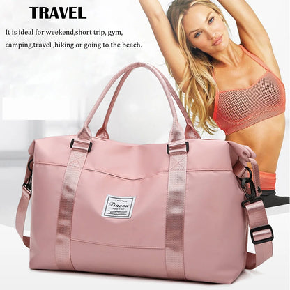 24" Weekender Bags for Women, 37L Travel Duffle Bags Carry on Gym Tote Bag, Overnight Bag with Wet Dry Pocket/Front Phone Pocket/Trolley Sleeve Pocket for Travel, Airline Approved, Pink