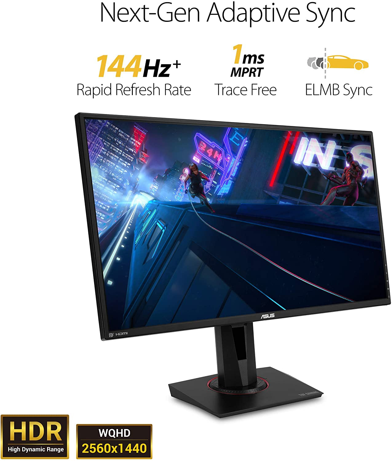 TUF Gaming 27" 2K HDR Gaming Monitor (VG27AQ) - QHD (2560 X 1440), 165Hz (Supports 144Hz), 1Ms, Extreme Low Motion Blur, Speaker, G-SYNC Compatible, VESA Mountable, Displayport, HDMI ,Black