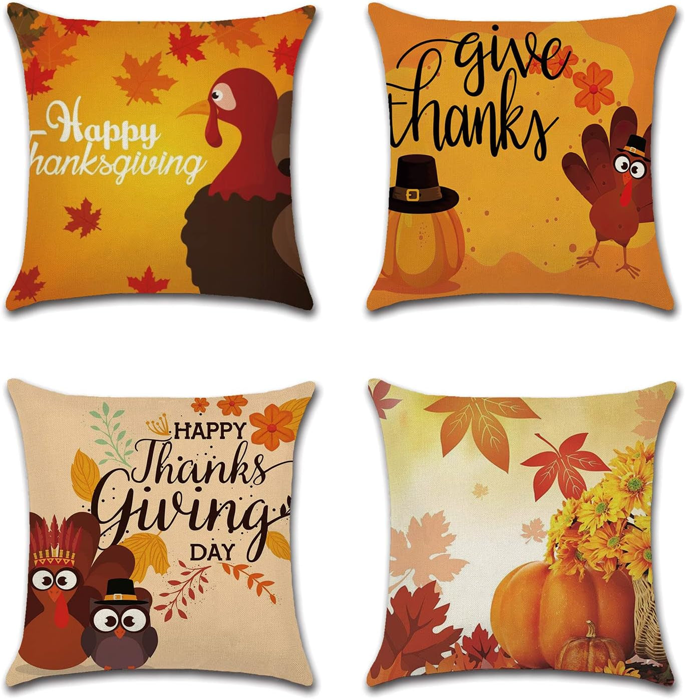 Fall Pillow Covers 18 X 18,  Thanksgiving Pillows Decorative Throw Pillows Cases Set of 4, Fall Cushion Pillowcase (Off White)