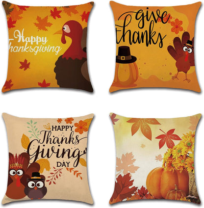 Fall Pillow Covers 18 X 18,  Thanksgiving Pillows Decorative Throw Pillows Cases Set of 4, Fall Cushion Pillowcase (Off White)