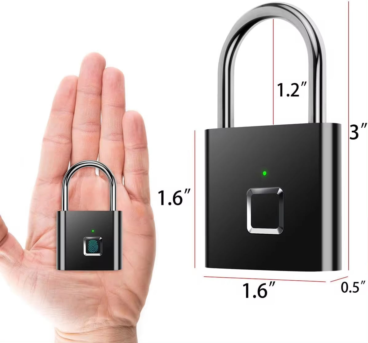 Portable Fingerprint Padlock USB Rechargeable Lithium Battery Waterproof Durable Zinc Alloy Lockbody