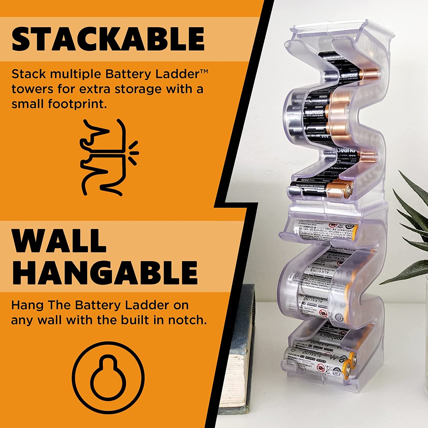 Battery Ladder (TM) Clear AA & AAA Combo Battery Holder/Storage - Vertical Organizer Case That Holds 28 AAA & 20 AA Batteries - Stackable, Expandable and Wall Mountable - Combo Pack