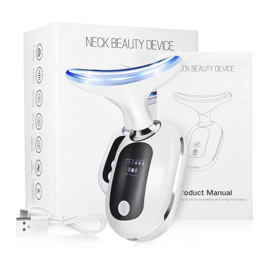 Firming Wrinkle Removal Device for Neck Face, Double Chin Reducer Machine with 45 +5℃ Heat & 3 Color Modes for Skin Care, Face Lift, Improve, Smooth and Tightening Skin, White