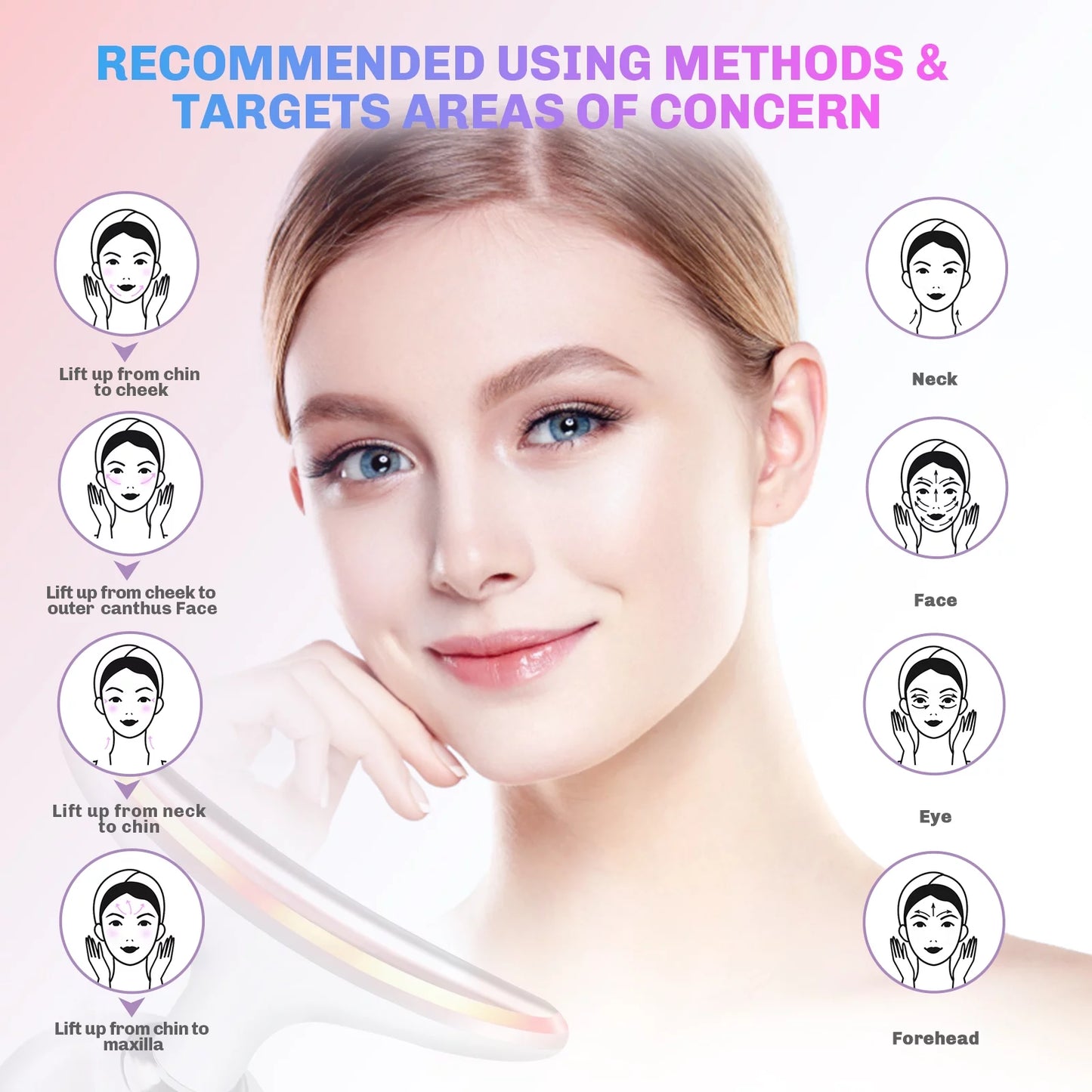 Firming Wrinkle Removal Device for Neck Face, Double Chin Reducer Machine with 45 +5℃ Heat & 3 Color Modes for Skin Care, Face Lift, Improve, Smooth and Tightening Skin, White