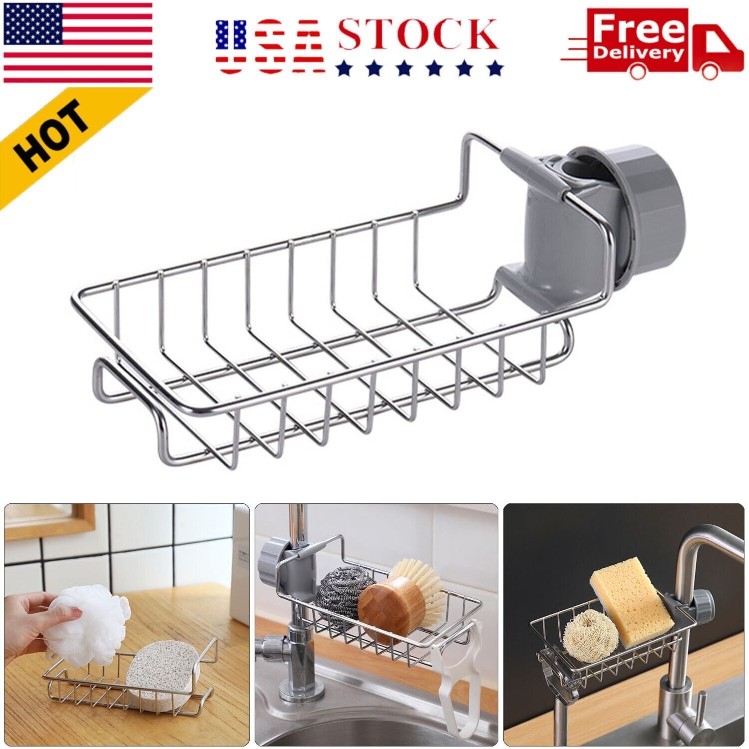 Drain Rack Storage Holder Shelf Sponge Soap Cloth Holder for Kitchen Sink Faucet