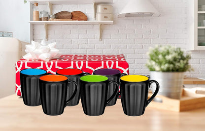 16Oz Matte Black Coffee Mugs Set of 6, Large Size Ceramic Espresso Cups, 16 Ounce Coffee Mugs, Black Coffee, Multicolor Inside