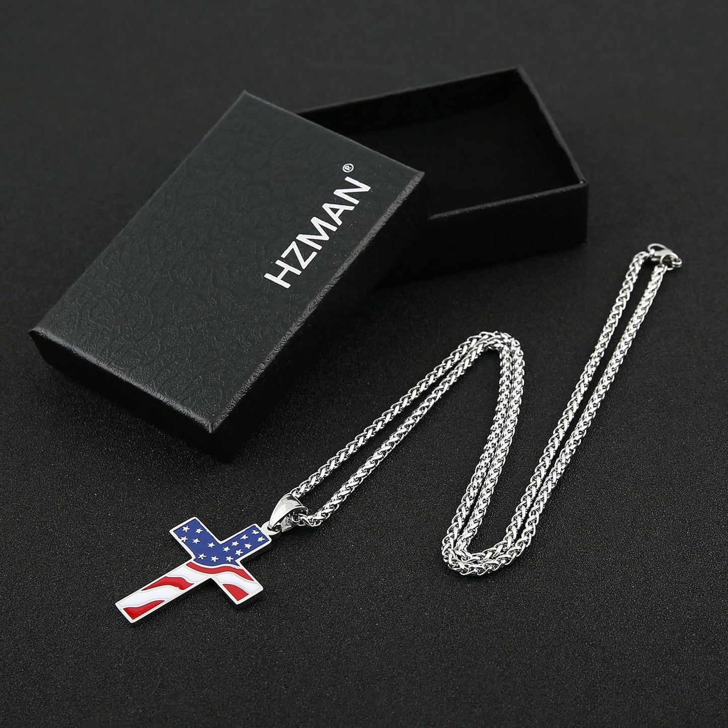 American Flag Patriotic Cross Religious Jewelry Pendant Necklace