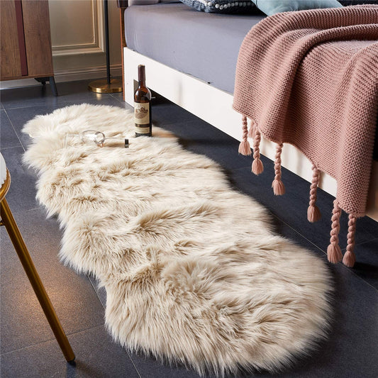 Ultra Soft Fluffy/Fuzzy Shaggy Area Rug Faux Fur Chair Cover Seat Pad for Bedroom Floor Sofa Living Room (2 X 6 Ft Sheepskin, Beige)