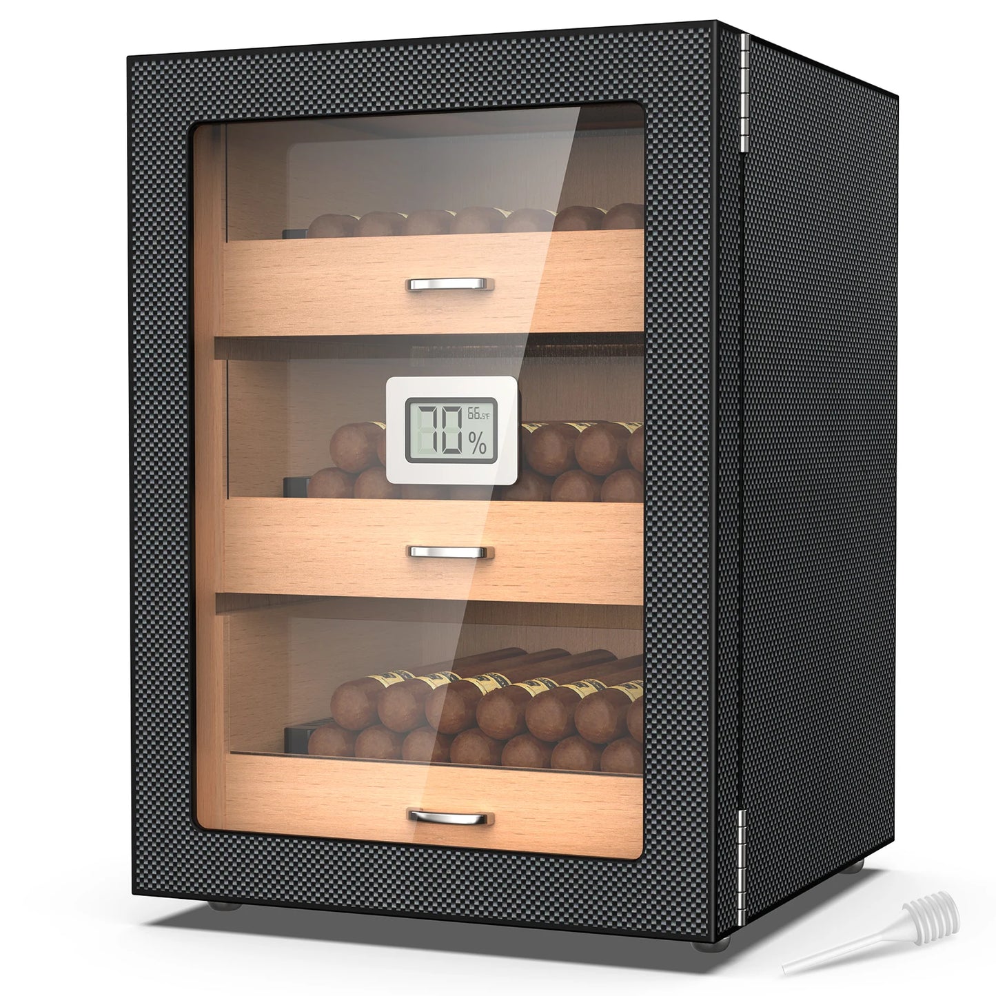 Cigar Humidor, Storage 100-150 Counts Cigar Humidor Cabinet 3 Layer, Desktop Humidors Cigars Large Wooden Carbon Fiber Humidor