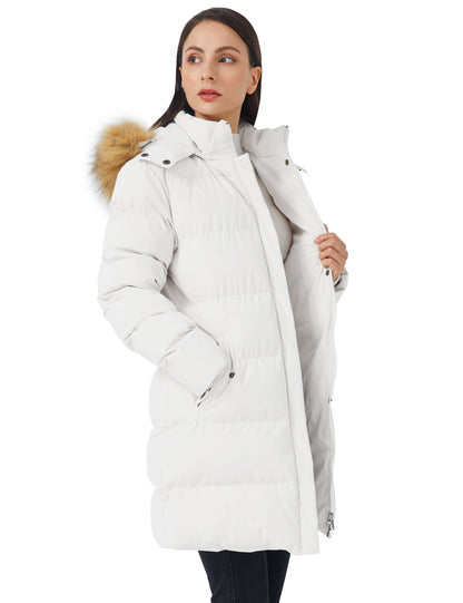 Women'S Puffer Jacket Warm Winter Coat Hooded Waterproof Puffer Jacket White M