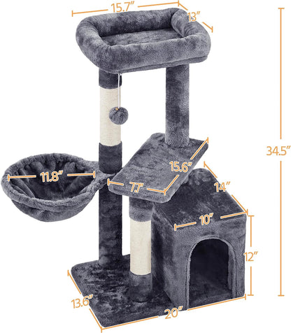 Cat Tree, 34In Cat Tower, Multi-Level Cat Condo with Extra Scratch Boards and Sisal Posts as Kitty Activity Center Cat Stand Tree for Indoor Cats