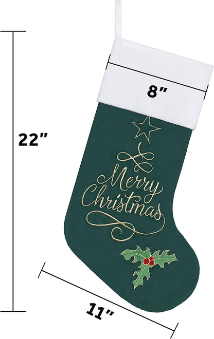 Christmas Stockings 6 Pack for Family 22" Large Embroidered Classic Luxury Velvet Red Green Purple Blue Grey Brown Ornament Decorations for Fireplace Xmas Season (Set of 6)