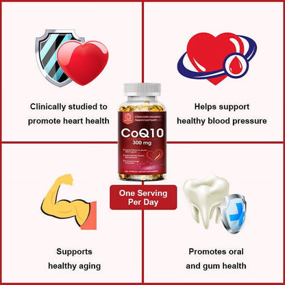 COQ10 Coenzyme Q10 300Mg Vegetarian Capsule Promotes Cardiovascular Health Heart Health - 120Ct