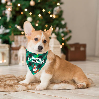 2 Pack Dog Bandana Christmas Classic Plaid Pet Scarf Triangle Bibs Kerchief Merry Christmas Santa Snowman Print Pet Bandana for Medium Large Dogs Pets (Christmas-1, Large)