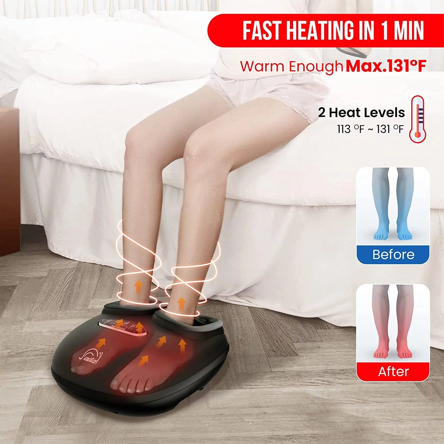 Shiatsu Foot Massager with Heat, Compression Foot Massager for Plantar Fasciitis, Fits up to Size 12