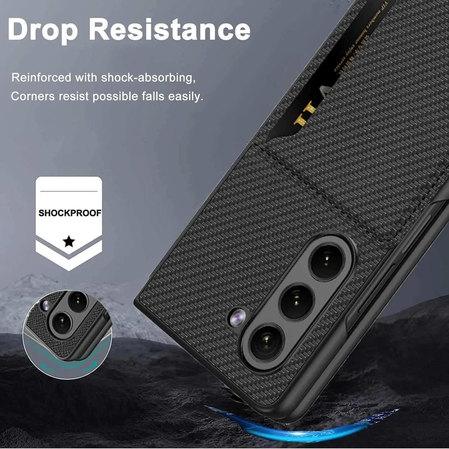 Compatible Samsung Galaxy Z Fold 5 Case Carbon Fiber with Card Slot,Business Shockproof Protection PC PU Leather Storage Cover Wallet Kickstand Case for Samsung Galaxy Z Fold 5 5G Phone Case Men