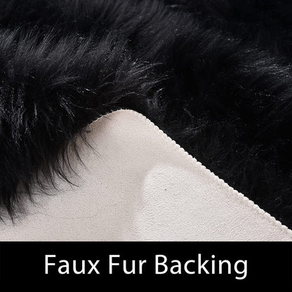 Soft Black Faux Sheepskin Fur Rug 2X4 Feet Fluffy Rug Shag Nursery Rug Small Cute Rug Area Rug Carpet for Living Room Bedroom, Cushion, Home Décor