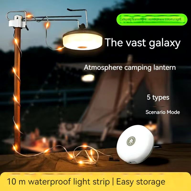 LED Camping Lamp Strip Atmosphere 10M Length Waterproof Recyclable Light Belt Outdoor Garden Decoration Lamp for Tent Room