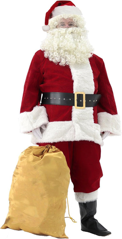 Men'S Deluxe Santa Suit 11Pc. Christmas Ultra Velvet Adult Santa Claus Costume