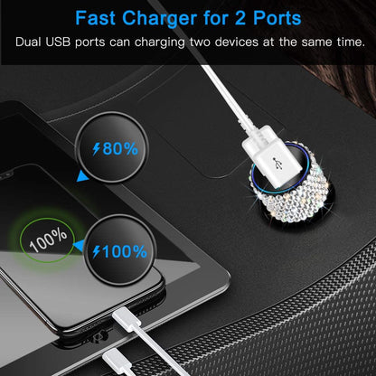 Dual USB Car Charger, 4.8A Output, Bling Crystal Diamond Car Decorations Accessories Fast Charging Adapter for Iphones Android Ios, Samsung Galaxy, LG, Nexus, HTC (Silver)