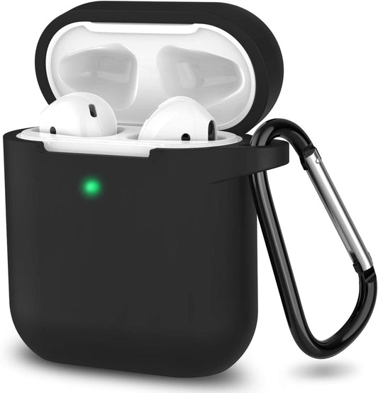 Silicone Case Compatible with Apple Airpods 1&2 Wireless and Wired Charging Case(Front LED Visible),Black