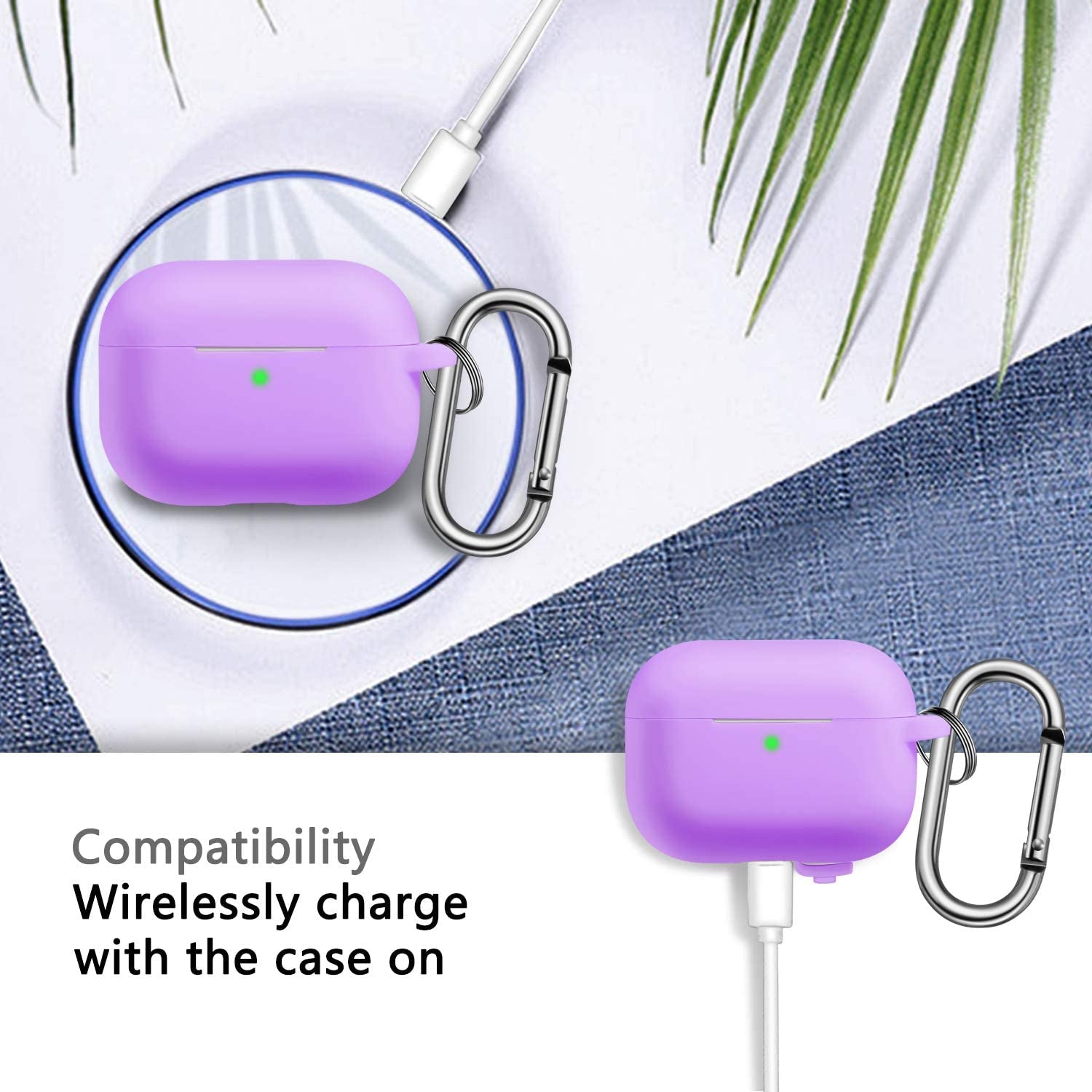 Compatible with Airpods Pro Case with Keychain,Full Protective Silicone Skin Accessories for Women Men Girl Compatible with Apple 2019 Latest Airpods Pro Case,Front LED Visible,Lavender