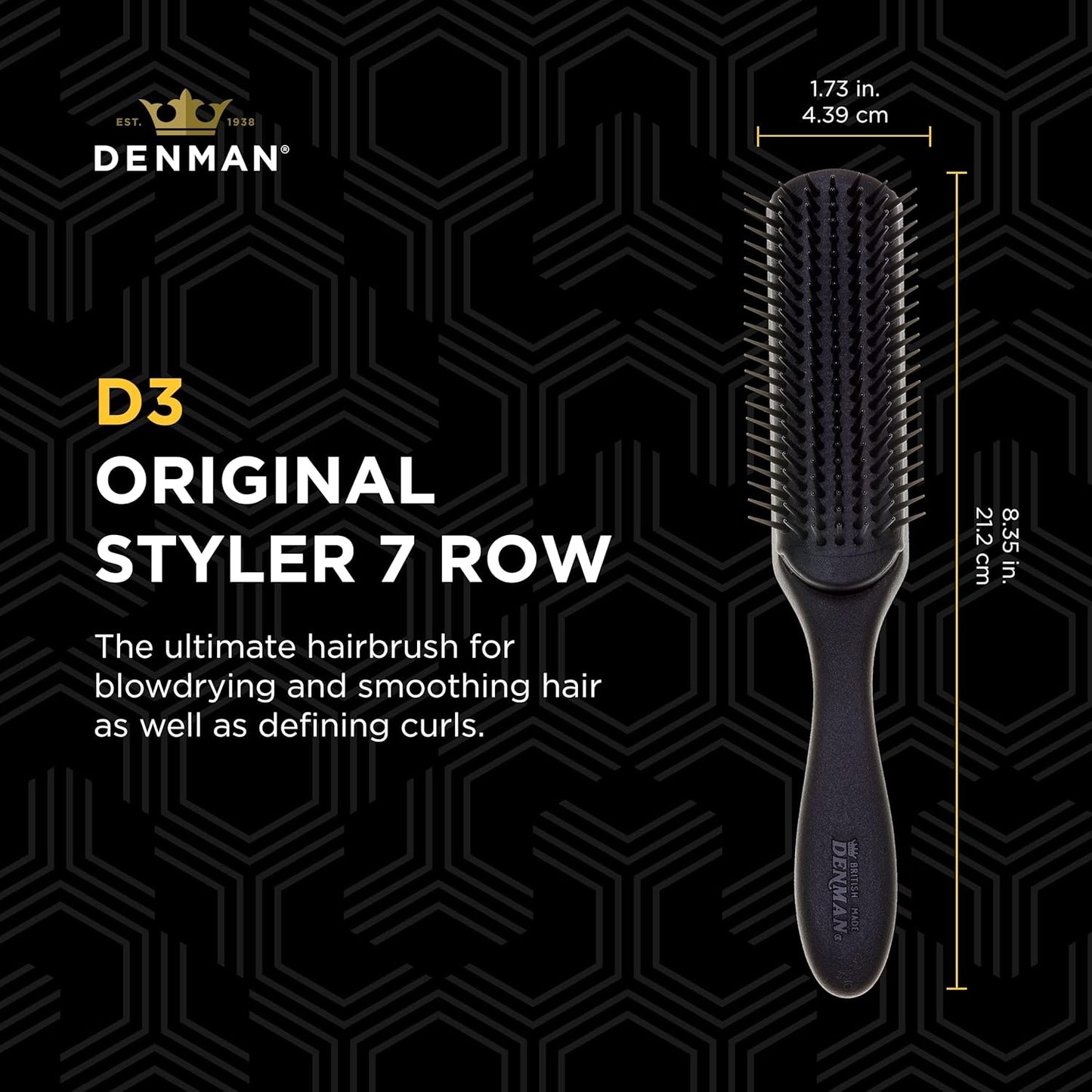 Jack Dean by  Curly Hair Brush D3 (All Black) 7 Row Styling Brush for Detangling, Separating, Shaping and Defining Curls - for Women and Men