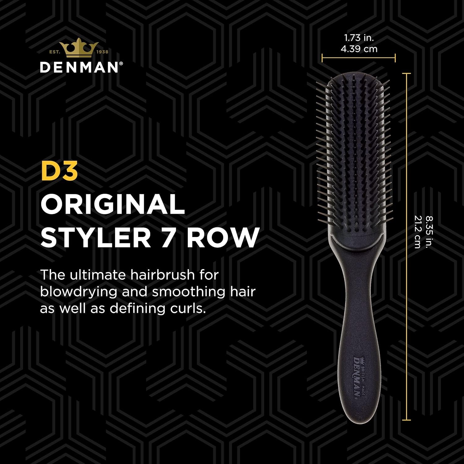 Jack Dean by  Curly Hair Brush D3 (All Black) 7 Row Styling Brush for Detangling, Separating, Shaping and Defining Curls - for Women and Men