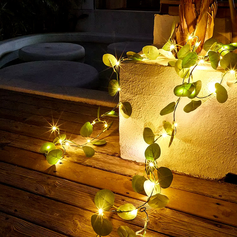 Flower Green Leaf String Lights Artificial Vine Fairy Lights Battery Powered Christmas Tree Garland Light for Weeding Home Decor