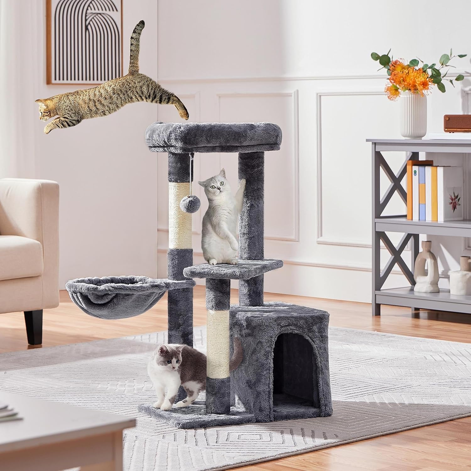 Cat Tree, 34In Cat Tower, Multi-Level Cat Condo with Extra Scratch Boards and Sisal Posts as Kitty Activity Center Cat Stand Tree for Indoor Cats