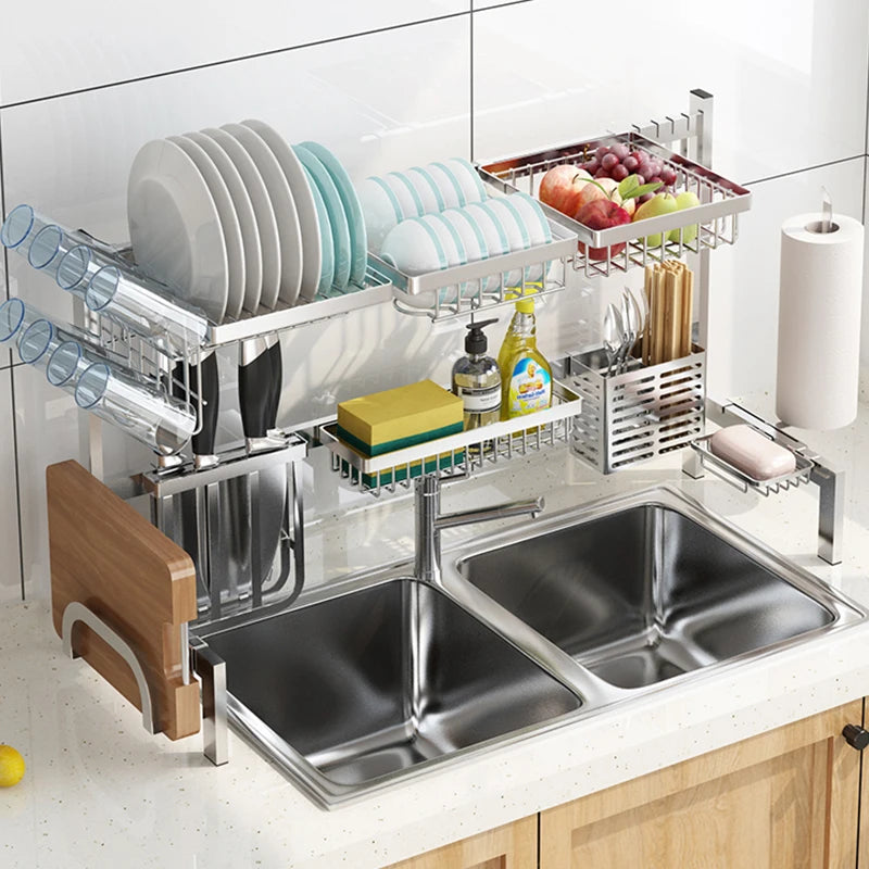 DIY Storage Holder Stainless Steel Kitchen Organizer Multifunction Kitchen Shelf Wall Drain Dish Baskets Spice Organizers