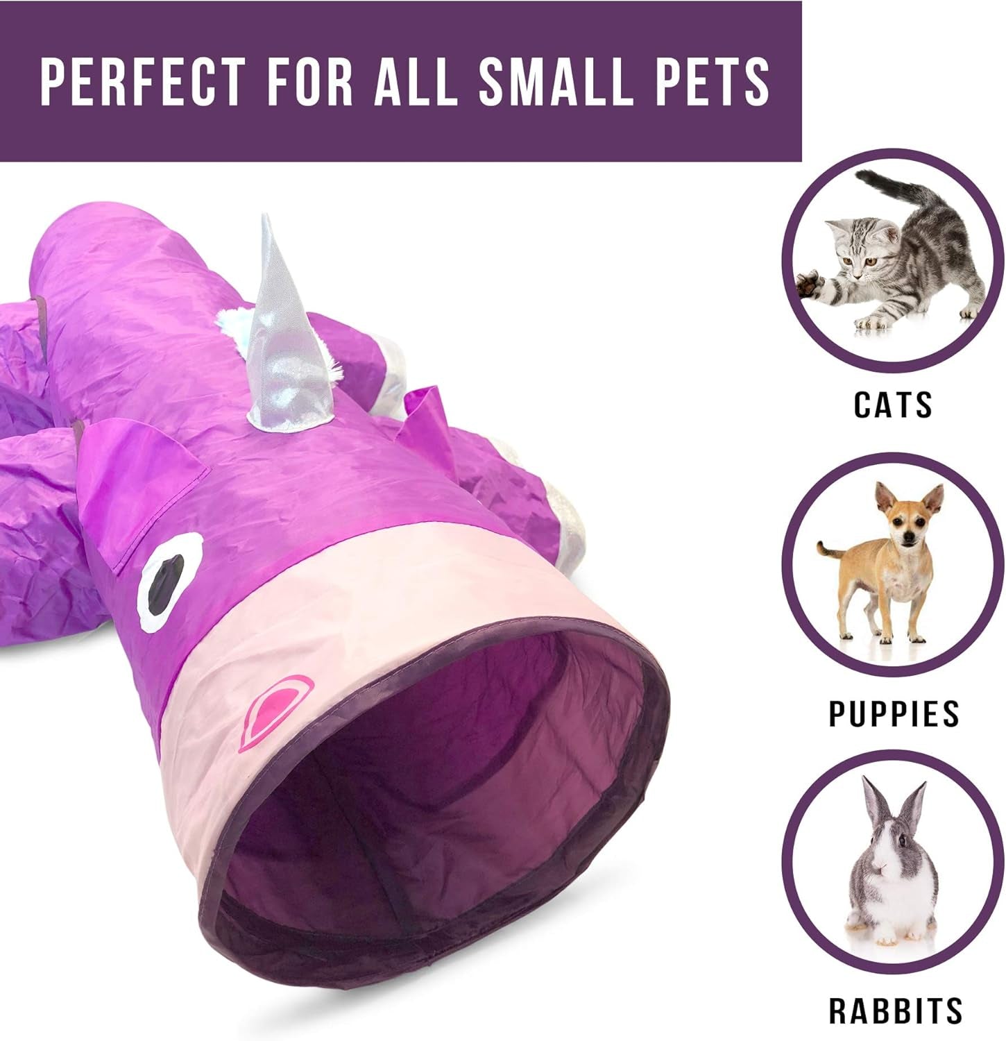 Magic Mewnicorn Multi Cat Tunnel Boredom Relief Toys with Crinkle Feather String for Dogs, Cats, Rabbits, Kittens and Guinea Pigs for Hiding Hunting and Resting