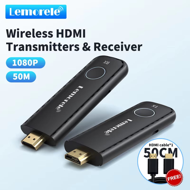 Lemorele 50M Hdmi Wireless Transmitter and Receiver Multiple to 1 Display Dongle for Camera Laptop PC to TV Monitor Projector