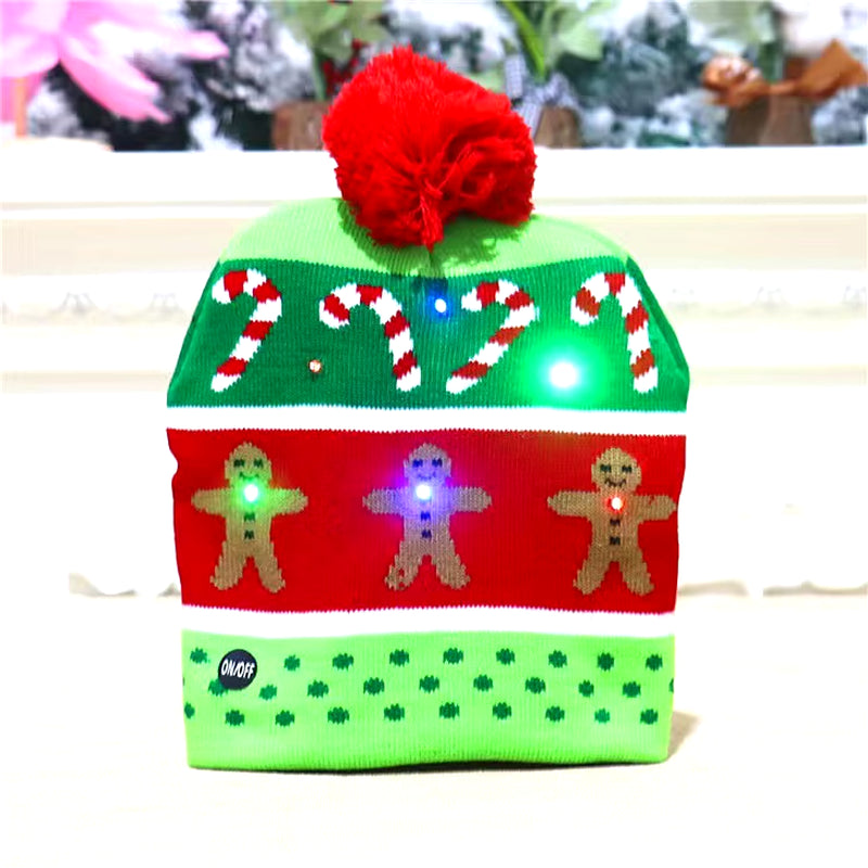 New Style! LED Christmas Hat Beanie Light up Illuminate Warm Hat 48 Patterns New Year Snowman Sweater Hat Christmas Decorations