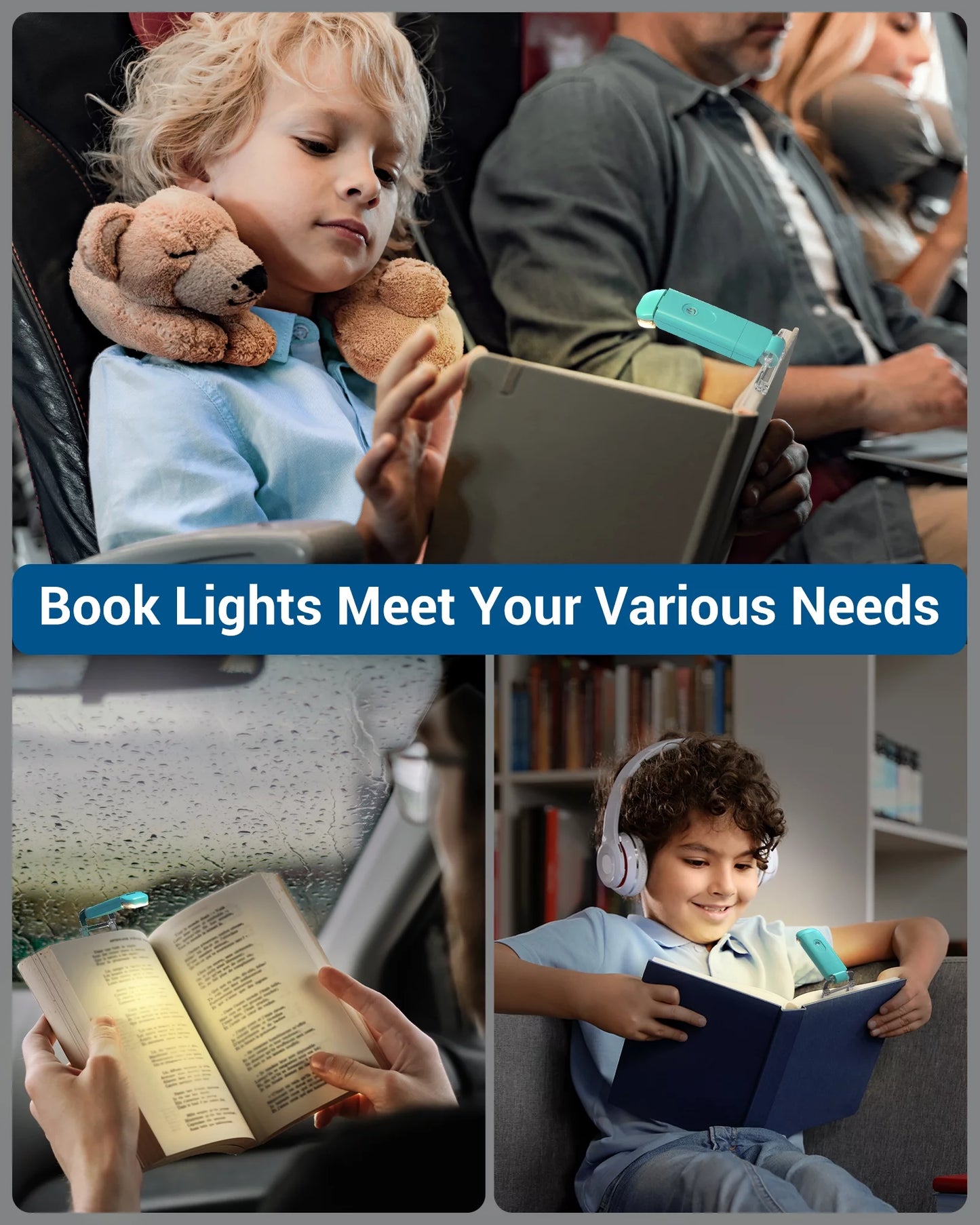 Amber Book Light, Rechargeable Book Light for Reading in Bed, Clip on Book Light, USB Charging, Brightness Adjustable, Warm White