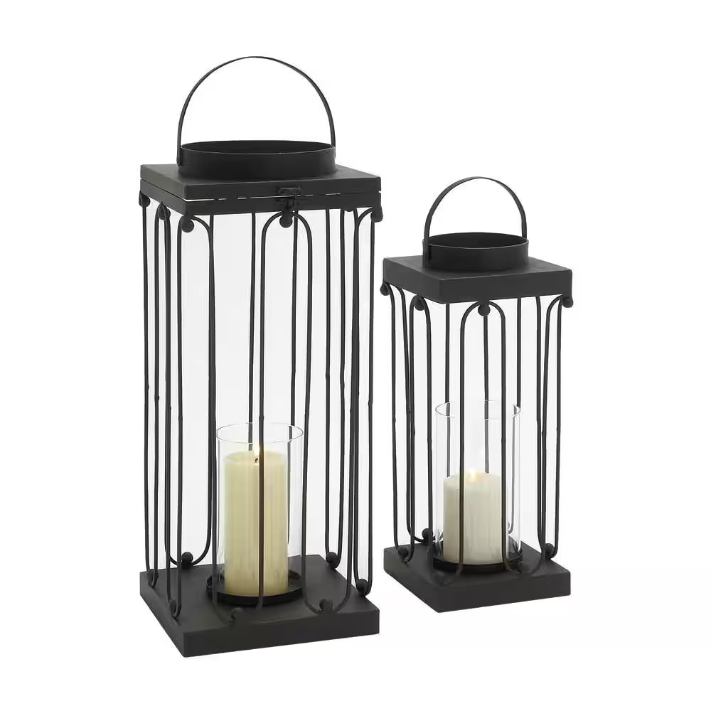 Black Metal Decorative Candle Lantern (Set of 2)