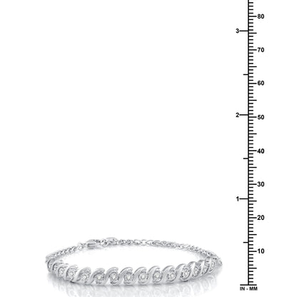 1/4 CTTW Diamond Women’S Swirl Link Tennis Bracelet .925 Sterling Silver