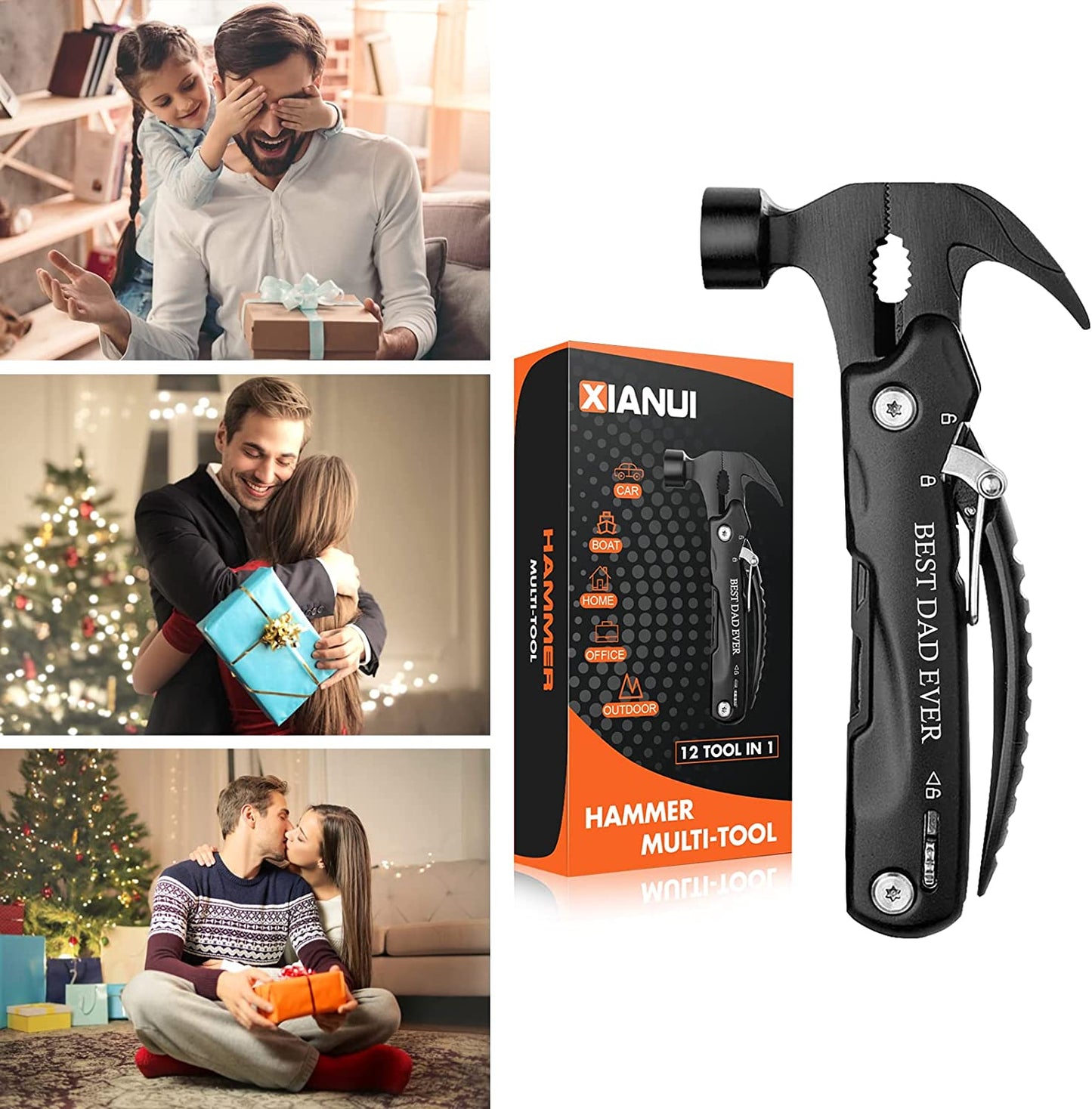 Gifts for Dad, 12 in 1 Multitool Hammer BEST DAD EVER, Dad Gifts from Daughter Son Wife, Unique Birthday Gifts Ideas, Christmas Stocking Stuffers for Dad Who Wants Nothing