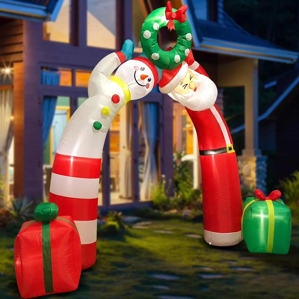 8' Christmas Inflatable Decorations, Xmas Blow up Archway Decor with Santa Claus and Snowman, Built-In LED Lights Outoor Lawn Yard Garden