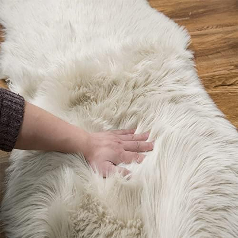 Ultra Soft Fluffy/Fuzzy Shaggy Area Rug Faux Fur Chair Cover Seat Pad for Bedroom Floor Sofa Living Room (2 X 6 Ft Sheepskin, Beige)